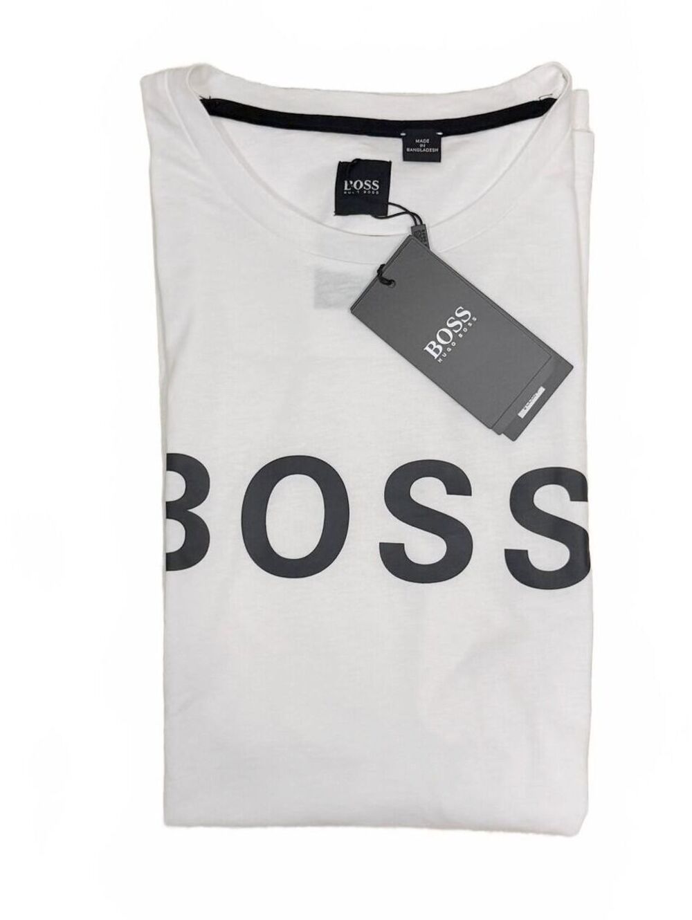 New BOSS Hugo Boss Mens White Large Logo Graphic Cotton Jersey T-Shirt Men's XL